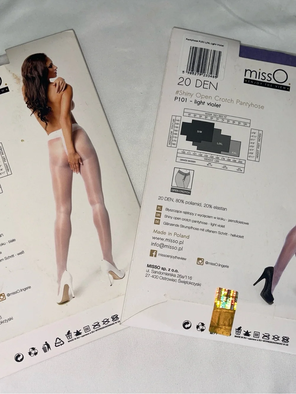 2pr MISS O P101 Shiny White & Light Violet Pantyhose Sz: L/XL SKU: 0914-13